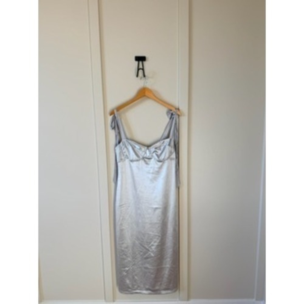 Intimately Free People Silver Satin Bustier Midi Dress Tie Shoulder Metallic L